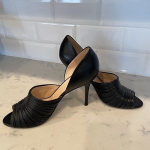 MaxMara Size 40 Black Leather Open Toe High Heel Sandals